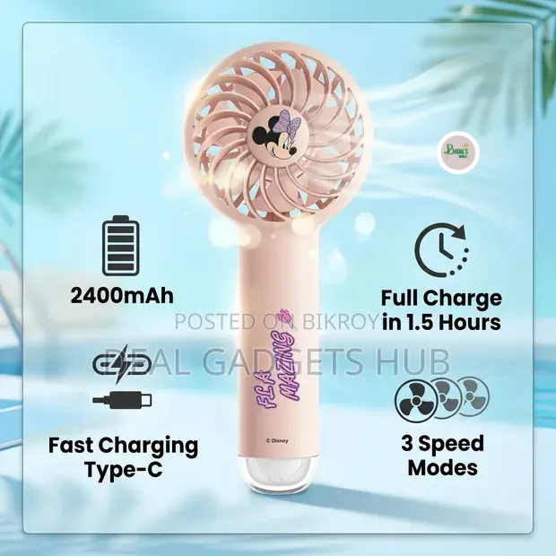 Mini Handheld Rechargeable Fan (Pink Edition) - Image 2